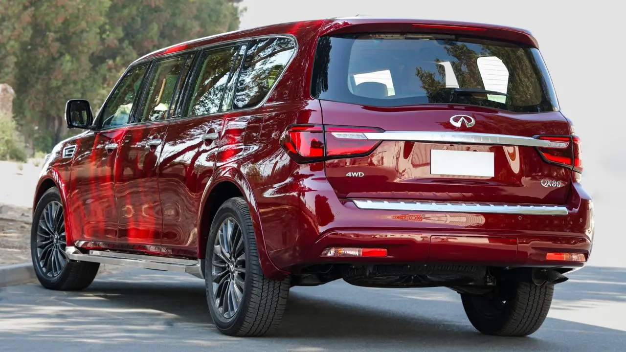 Infiniti QX80 4WD Extended BR6 armored SUV back view for diplomatic transport