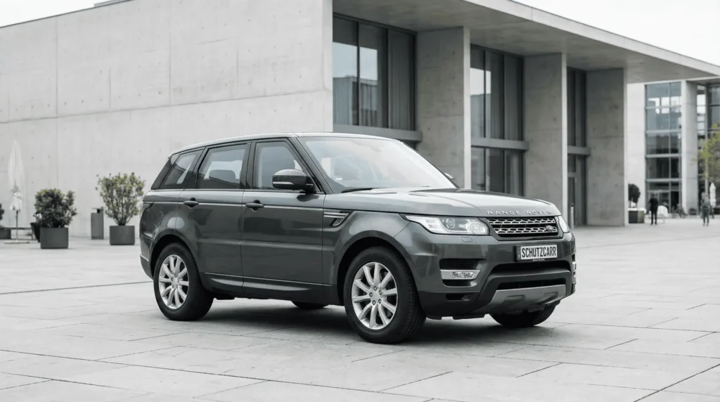A civilian armored range rover sport SUV schutzcarr