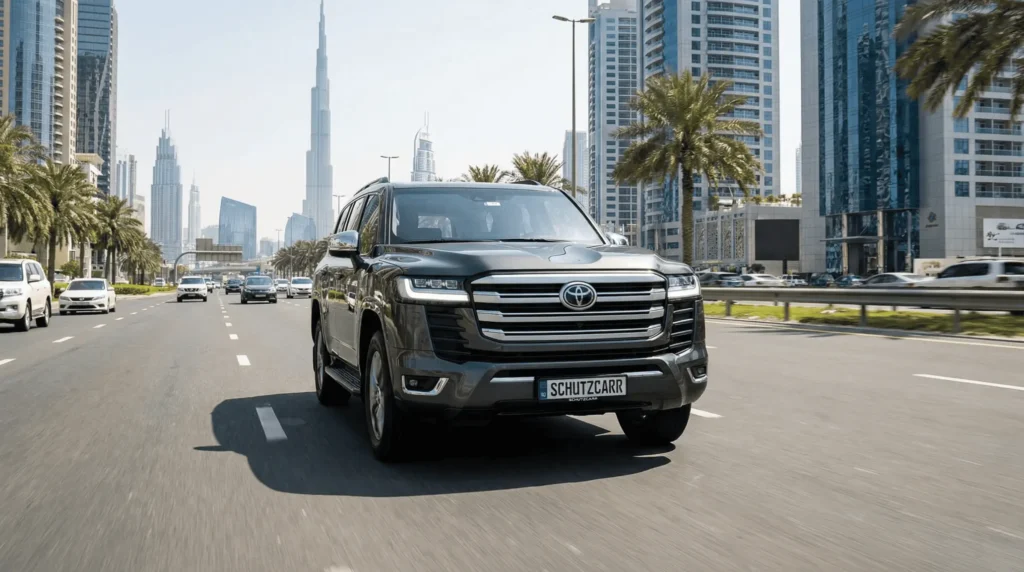 Dark gray Toyota Land Cruiser 300 GXR BR6 daily usability SchutzCarr