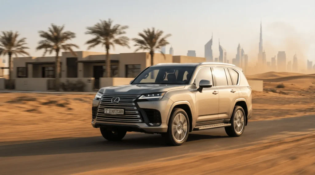 Lexus LX600 2025 armored SUV parked outside facility used for heads of state VIP visits