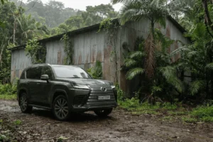 Lexus LX600 SUV outside warehouse in the jungle schutzcarr