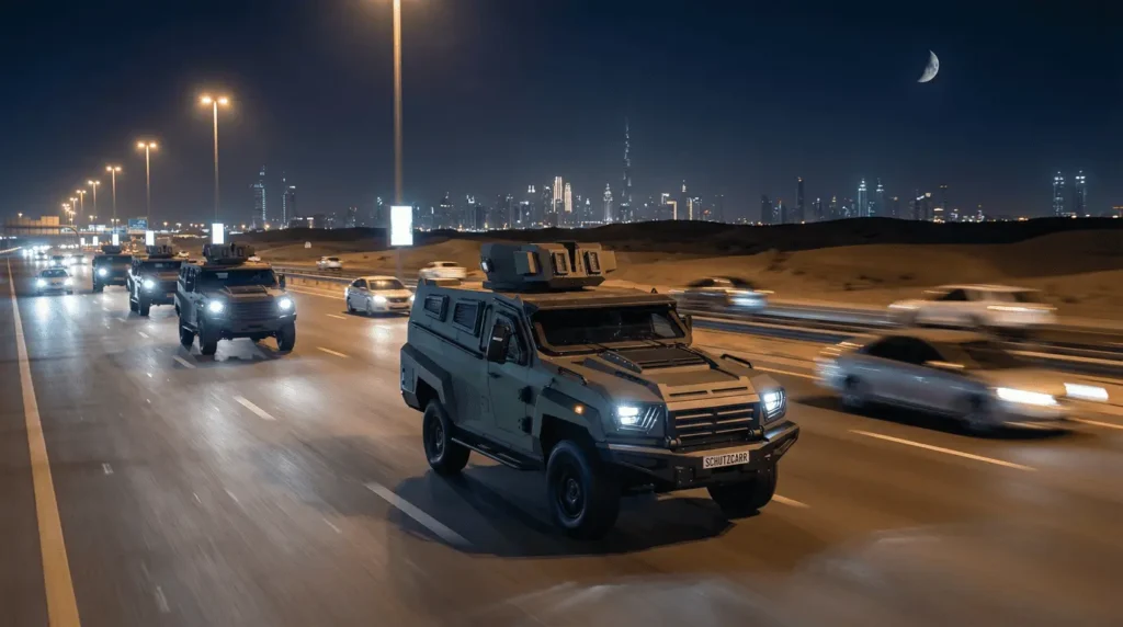 MRAP GER 1D driving on dubai highway schutzcarr