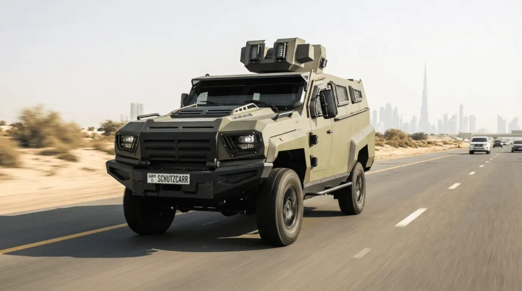 MRAP is on the Dubai desert highway schutzcarr