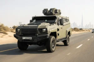 MRAP is on the Dubai desert highway schutzcarr