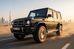 a G Class Brabus driving through Dubai city schutzcarr