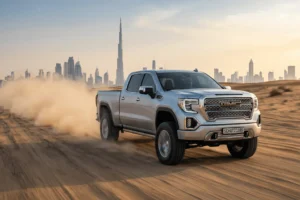 a GMC Denali driving through Dubai. schutzcarr