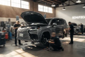 action photo of a Lexus LX600 in a body shop schutzcarr