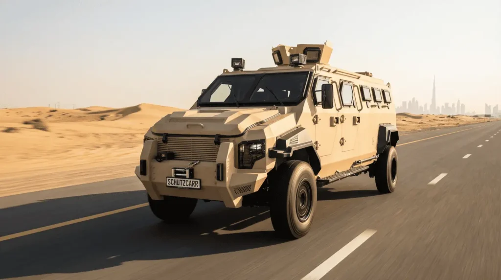 apc jasar on road in the desert schutzcarr