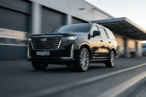 black cadillac escalade outside a facility schutzcarr