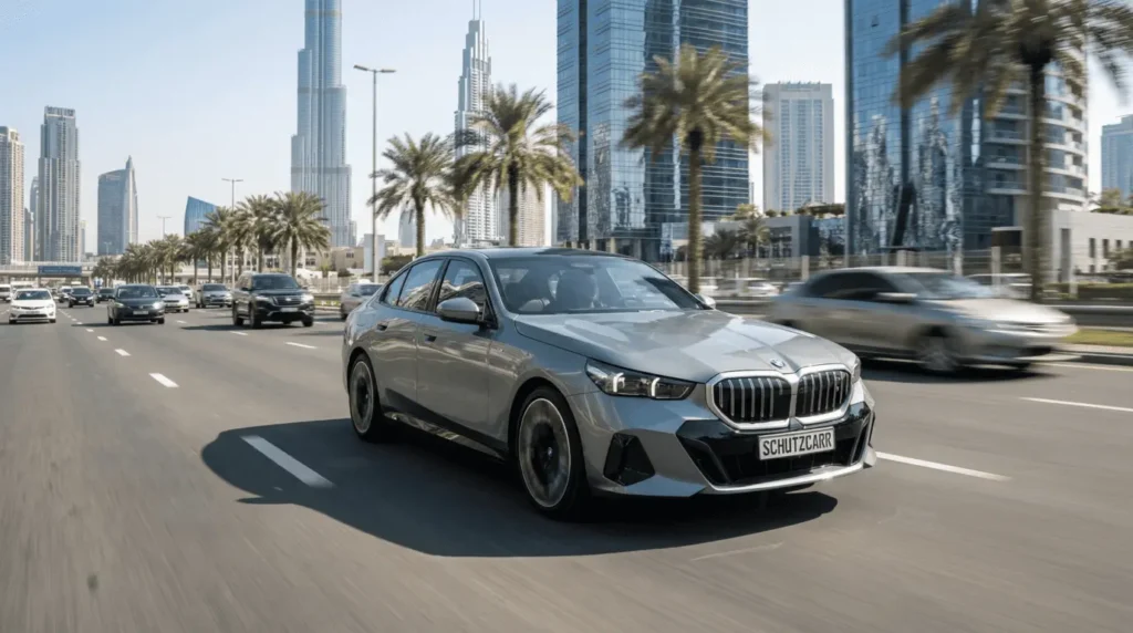 bmw 5 series on dubai road schutzcarr