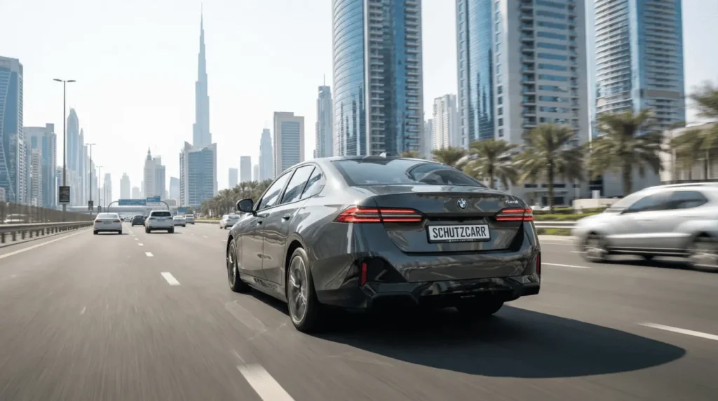 bmw 5 series on highway from behind schutzcarr