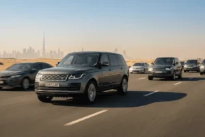 range rovers driving on highway schutzcarr