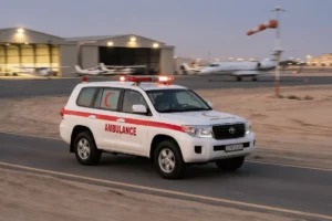 toyota land cruiser ambulance outside airfield schutzcarr