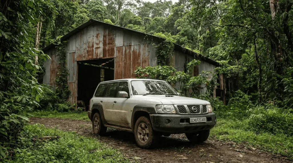 white nissan patrol SUV outside the warehouse schutzcarr